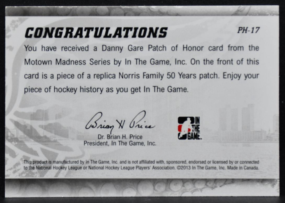 2012-13 In The Game Motown Madness Patch of Honor Danny Gare PH-17 Patch 9101