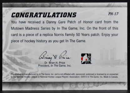 2012-13 In The Game Motown Madness Patch of Honor Danny Gare PH-17 Patch 9101