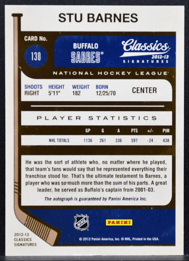 2012-13 Panini Classics Signatures Autographs Stu Barnes Auto 2714