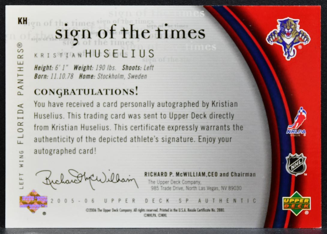 2005-06 SP Authentic Sign of the Times Huselius KH Florida Panthers Auto 0843