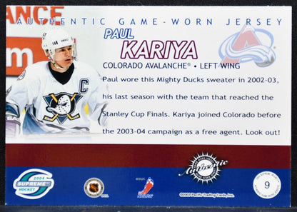2003-04 Pacific Supreme Jerseys Paul Kariya 030/500 Jersey 8499