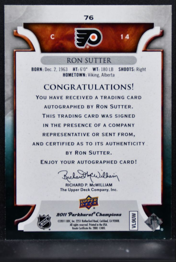 2011-12 Parkhurst Champions Autographs Ron Sutter Philadelphia Flyers Auto 3636
