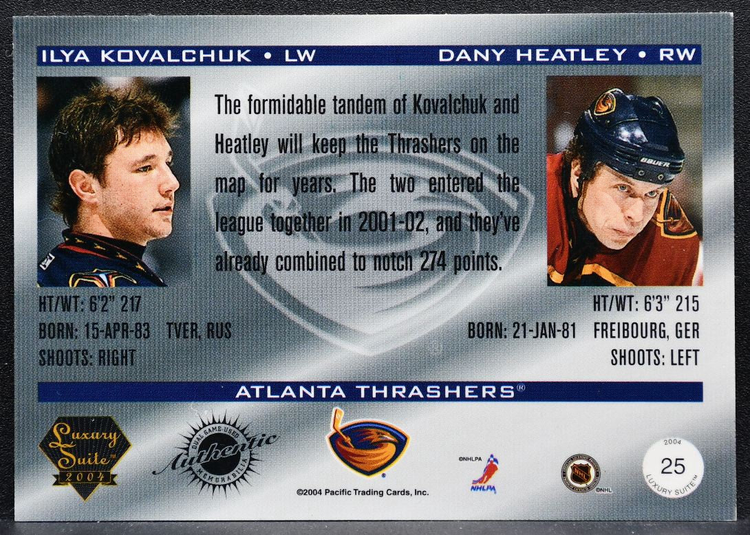 2003-04 Pacific Luxury Suite Jersey Ilya Kovalchuk/Dany Heatley Jersey 3469