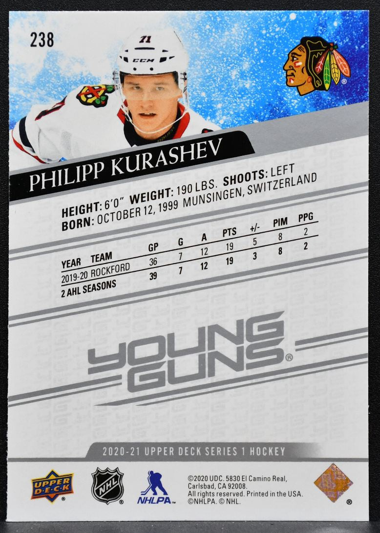 2020-21 Upper Deck Series 1 Young Guns Philipp Kurashev 238 Blackhawks RC 4331