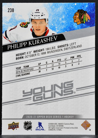 2020-21 Upper Deck Series 1 Young Guns Philipp Kurashev 238 Blackhawks RC 4331