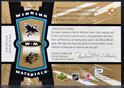 2006-07 SPx Winning Materials Patrick Marleau WM-PM San Jose Sharks Jersey 8895