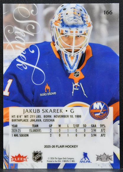 2025-26 Flair Rookie Jakub Skarek 166 New York Islanders RC 3745
