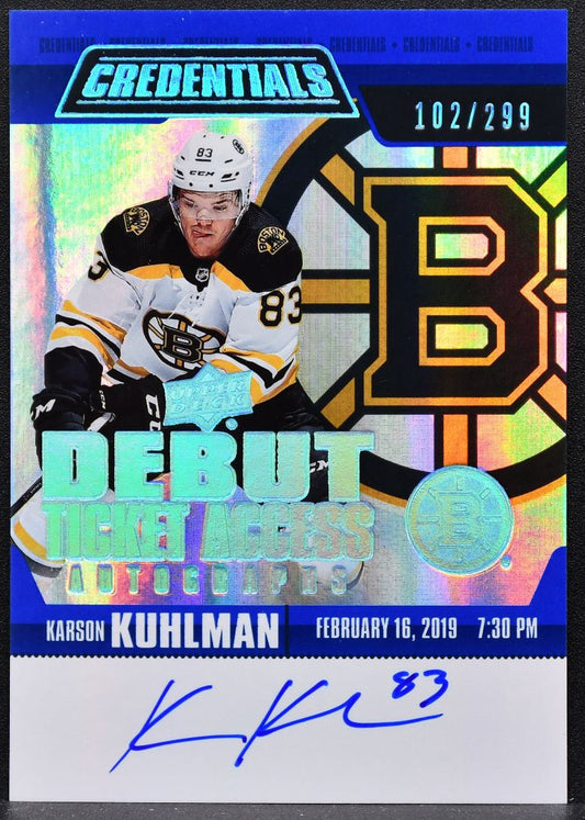 2019-20 UD Credentials Debut Ticket Access Blue Kuhlman RTAA-KA RC Auto 2774