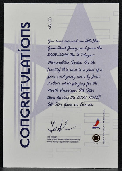 2002-03 Be a Player Memorabilia All-Star Jerseys John LeClair ASJ-33 4244