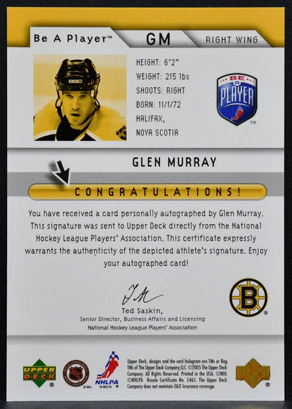 2005-06 Upper Deck Be a Player Signatures Glen Murray GM Boston Bruins Auto 7202