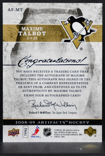2008-09 Upper Deck Artifacts Auto-Facts Maxime Talbot AF-MT Penguins Auto 3827