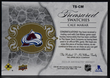 2023-24 UD Artifacts Treasured Swatches Cale Makar TS-CM Avalanche Jersey 4107