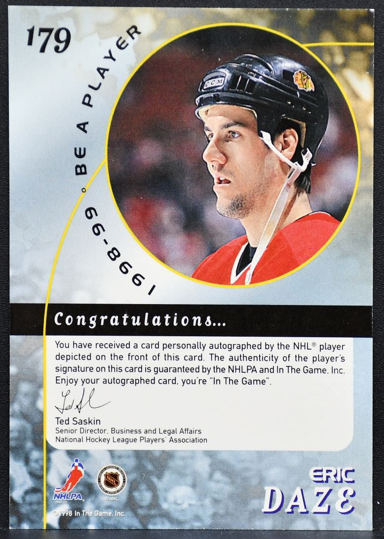 1998-99 Be A Player Signature Eric Daze 179 Chicago Blackhawks Auto 8638