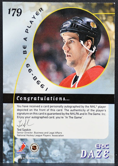 1998-99 Be A Player Signature Eric Daze 179 Chicago Blackhawks Auto 8638
