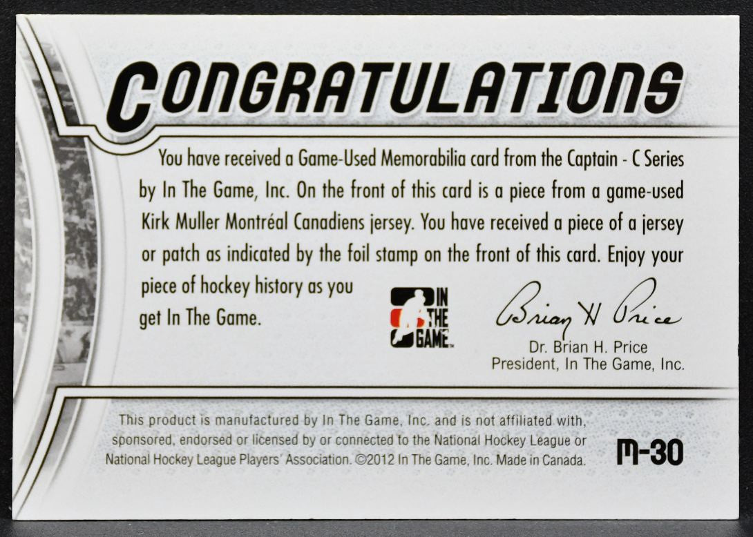 2012-13 In the Game Captain-C Series Game-Used Silver Kirk Muller Jersey 6463