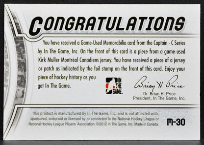2012-13 In the Game Captain-C Series Game-Used Silver Kirk Muller Jersey 6463