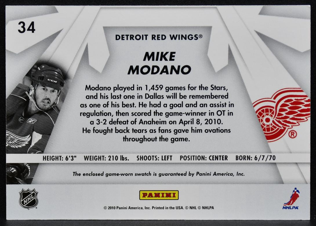2010-11 Donruss Boys of Winter Mike Modano 34 Detroit Red Wings Jersey 3596