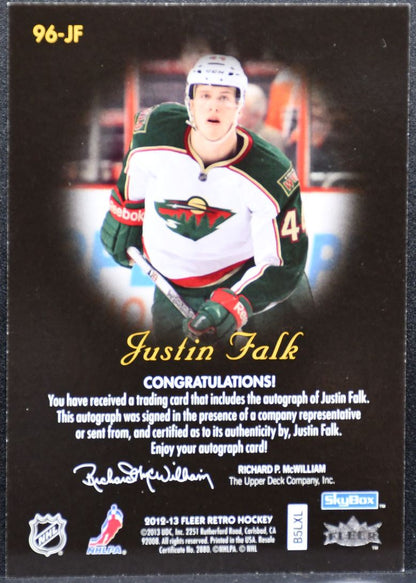 2012-13 Fleer Retro 1996-97 Skybox Autographics Justin Falk 96-JF Wild Auto 3081