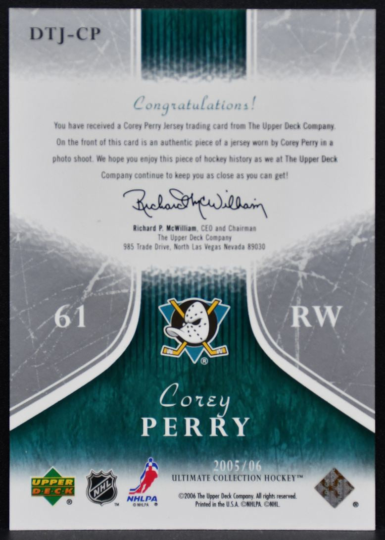 2005-06 UD Ultimate Collection Debut Threads Perry Ducks RC 220/250 Jersey 3688
