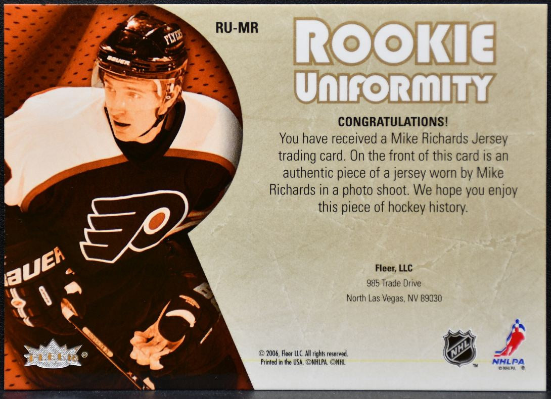 2005-06 Fleer Ultra Rookie Uniformity Jersey Mike Richards Flyers RC Jersey 9188