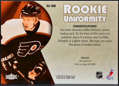 2005-06 Fleer Ultra Rookie Uniformity Jersey Mike Richards Flyers RC Jersey 9188