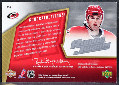 2005-06 SPx Andrew Ladd 224 Carolina Hurricanes RC Auto 1622/1999 Jersey 8719