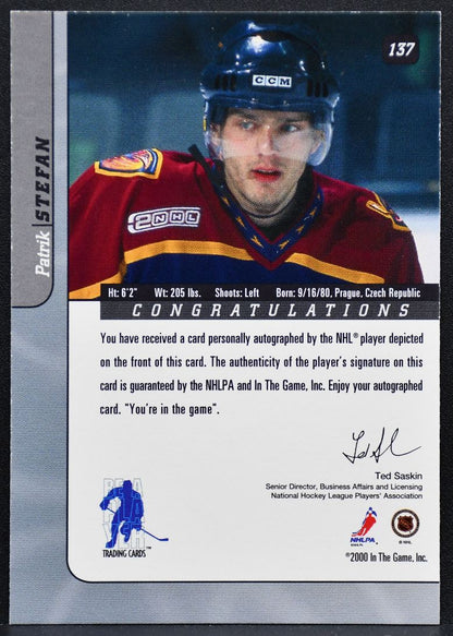 2000-01 Be a Player Signature Series Auto Patrik Stefan 137 Thrashers Auto 7303