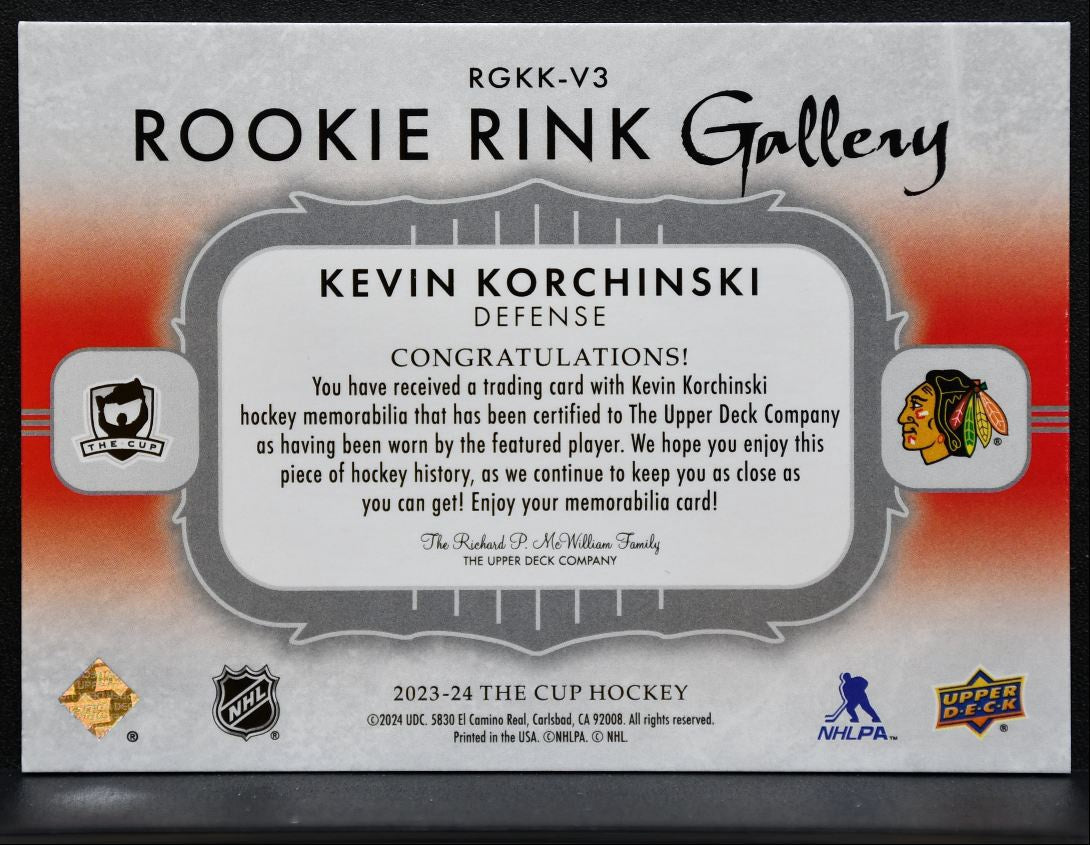 2023-24 UD The Cup Rookie Rink Gallery Patch Korchinski 28/35 Patch 0788