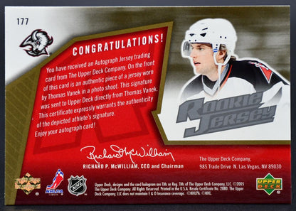 2005-06 SPx Thomas Vanek 177 Buffalo Sabres RC Auto 0244/1499 Jersey