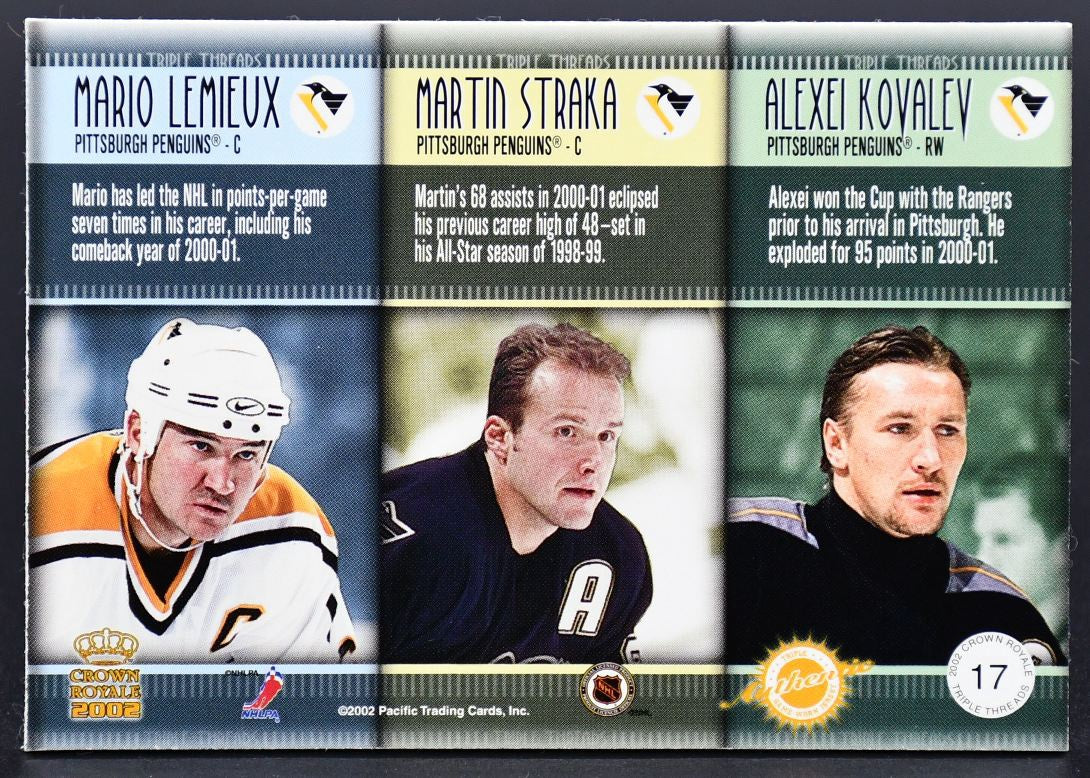 2001-02 Pacific Crown Royale Triple Threads Maillot Lemieux/Straka/Kovalev 17
