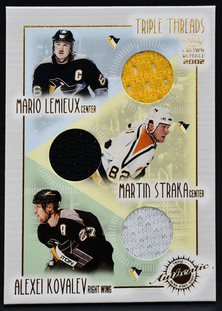 2001-02 Pacific Crown Royale Triple Threads Maillot Lemieux/Straka/Kovalev 17
