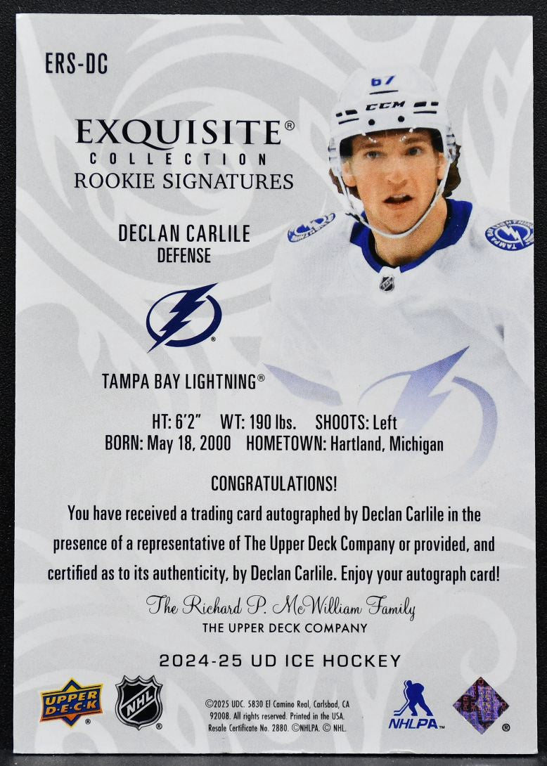 2024-25 UD Ice Exquisite Collection Rookie Signatures Carlile RC Auto /99 6989