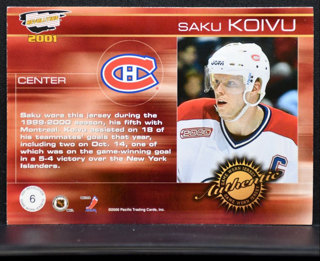 2000-01 Pacific Revolution Game-Worn Jerseys Saku Koivu 385/400 Jersey 5685