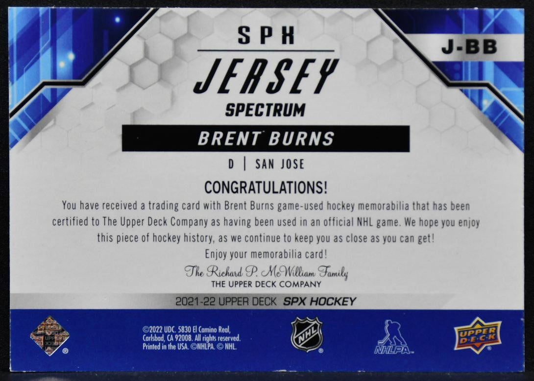 2022-23 SPx Jersey Spectrum Brent Burns J-BB San Jose Sharks Jersey 9392