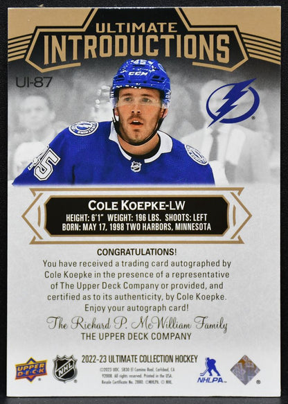 2022-23 UD Ultimate Collection Introductions Koepke UI-87 Lightning RC Auto 6085