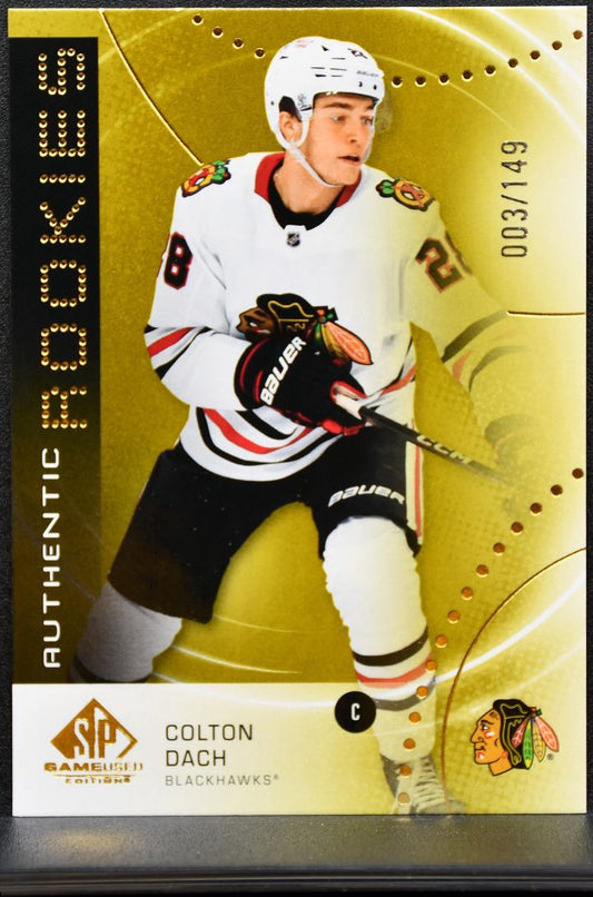2025-26 SP Game Used Authentic Rookies Gold Colton Dach Blackhawks RC /149 0090
