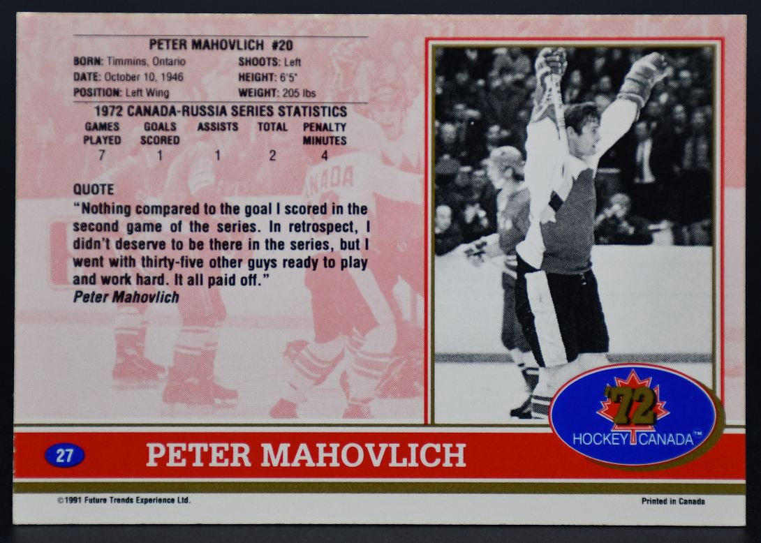 1991-92 Future Trends Canada ‘72 Autographes Peinture Or Pete Mahovlich 27 Auto