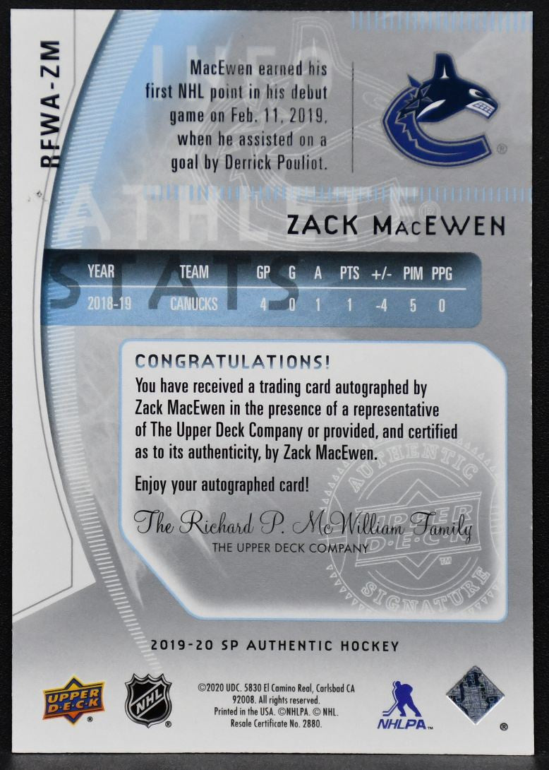 2019-20 SP Authentic 2009-10 Retro Future Watch Auto Zack MacEwen RFWA-ZM /399
