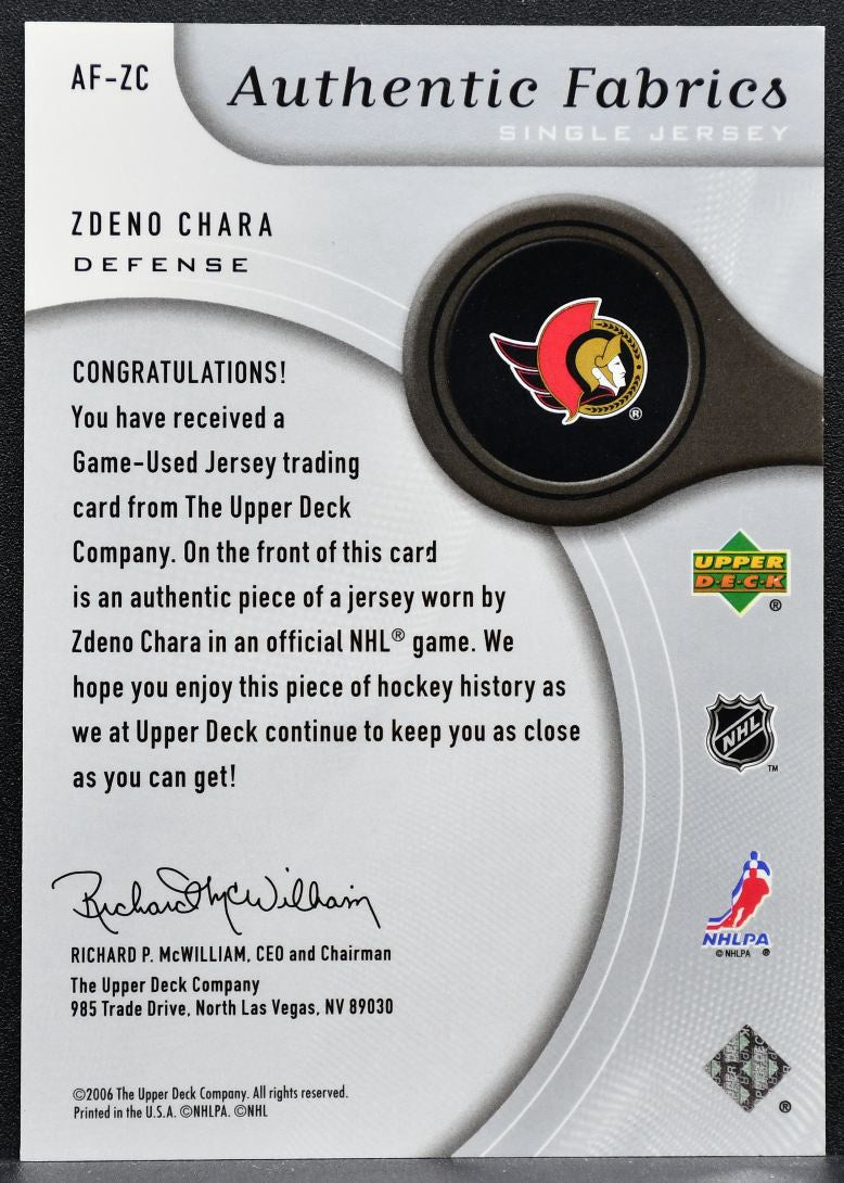 2006-07 SP Game Used Authentic Fabrics Zdeno Chara AF-ZC Senators Jersey 3537