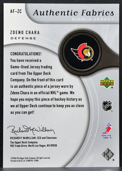 2006-07 SP Game Used Authentic Fabrics Zdeno Chara AF-ZC Senators Jersey 3537