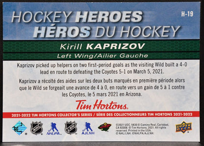 2021-22 Upper Deck Tim Hortons Hockey Heroes Kirill Kaprizov H-19 Minnesota Wild 7917