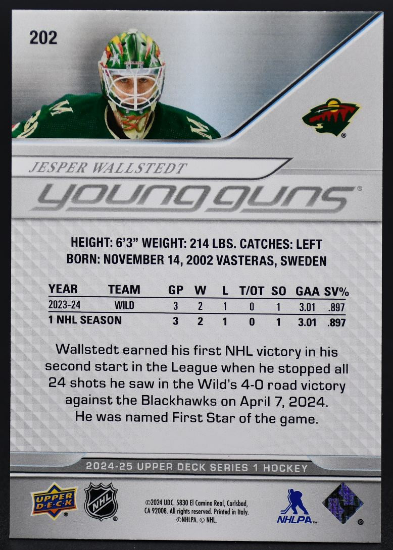 2024-25 UD Series 1 Jesper Wallstedt 202 Minnesota Wild RC