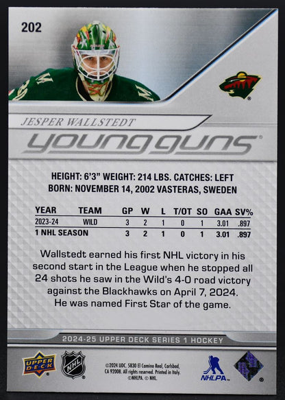 2024-25 UD Series 1 Jesper Wallstedt 202 Minnesota Wild RC