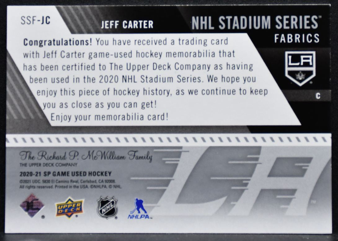 2020-21 SP Game Used NHL Stadium Series Fabrics Jeff Carter Kings Jersey 5528