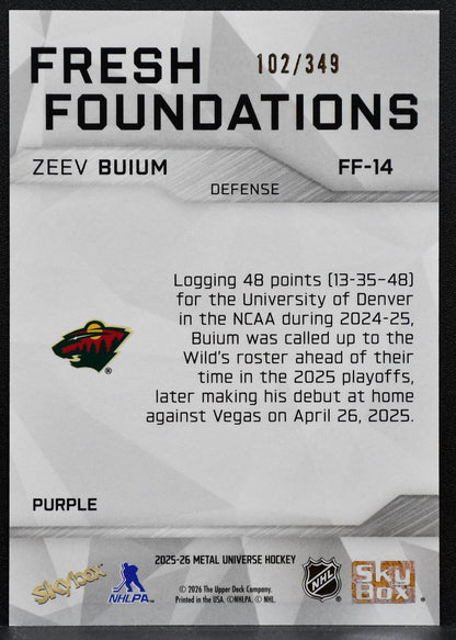 2025-26 SkyBox Metal Universe Fresh Foundation Purple Zeev Buium Wild RC 1952