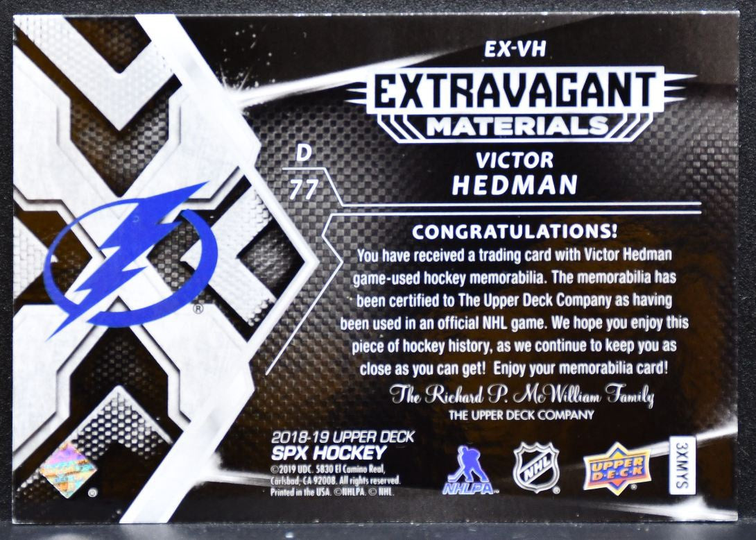 2018-19 SPx Extravagant Materials Victor Hedman Tampa Bay Lightning Jersey 8475