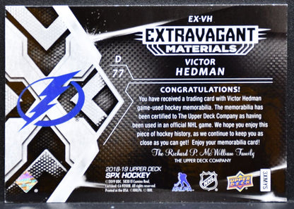 2018-19 SPx Extravagant Materials Victor Hedman Tampa Bay Lightning Jersey 8475