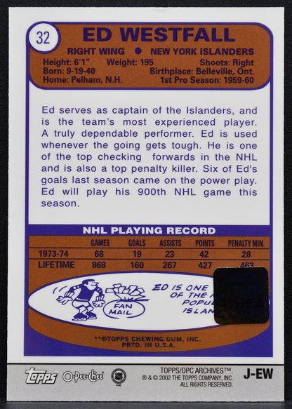 2001-02 Topps / O-Pee-Chee Archives Relics Ed Westfall Islanders Jersey 2899