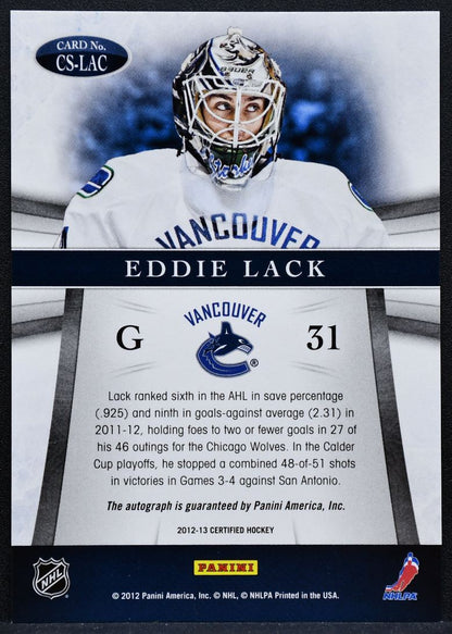 2012-13 Panini Certified Signatures Eddie Lack CS-LAC Canucks Auto 2677