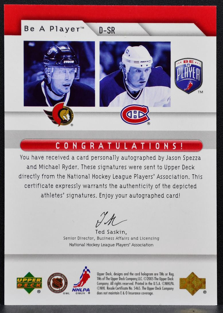 2005-06 UD Be a Player Signatures Duals Spezza/Ryder Auto 9718